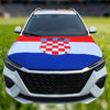 A white car hood decorated with the flag of Croatia, featuring red, white, and blue stripes and a red and white checkered coa
