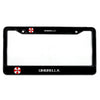 Black aluminum license plate frame with red accents for US cars