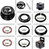 Set of precision bike headsets including a black top cap, a silver bolt, and various sized cups for MTB and road cycling.