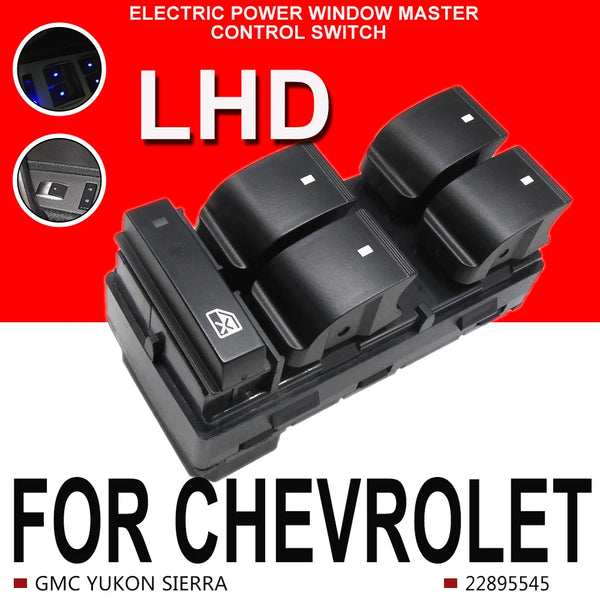 Black electric power window master control switch for Chevrolet and GMC vehicles