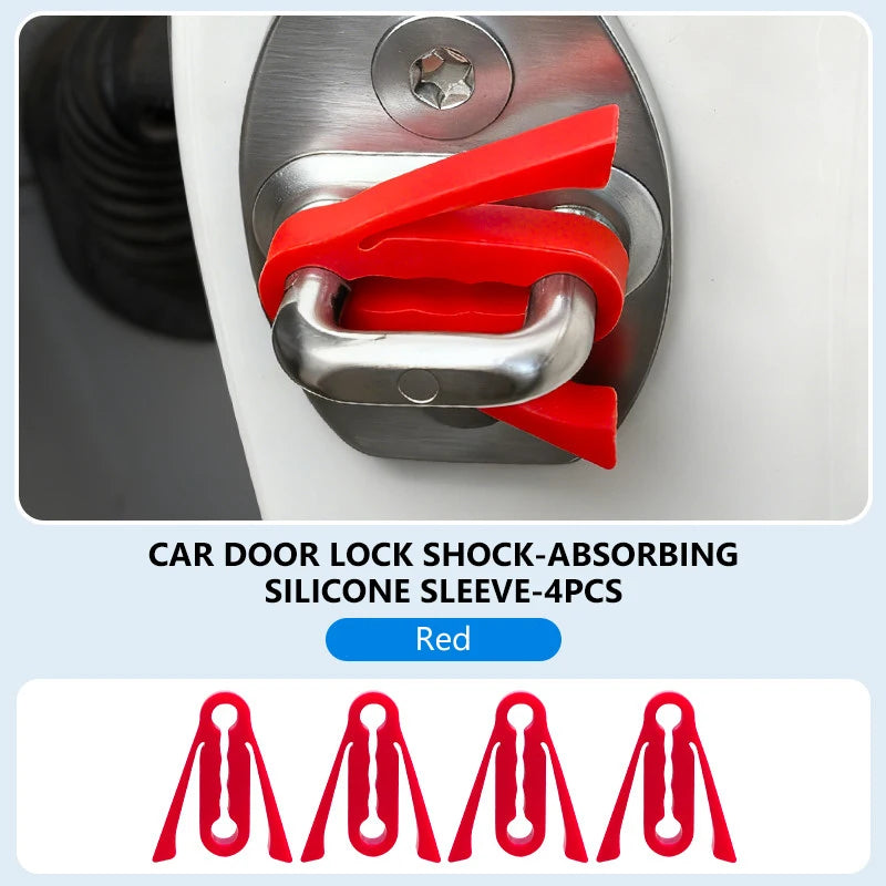 Red silicone sleeve door lock shock absorbing pads for car doors