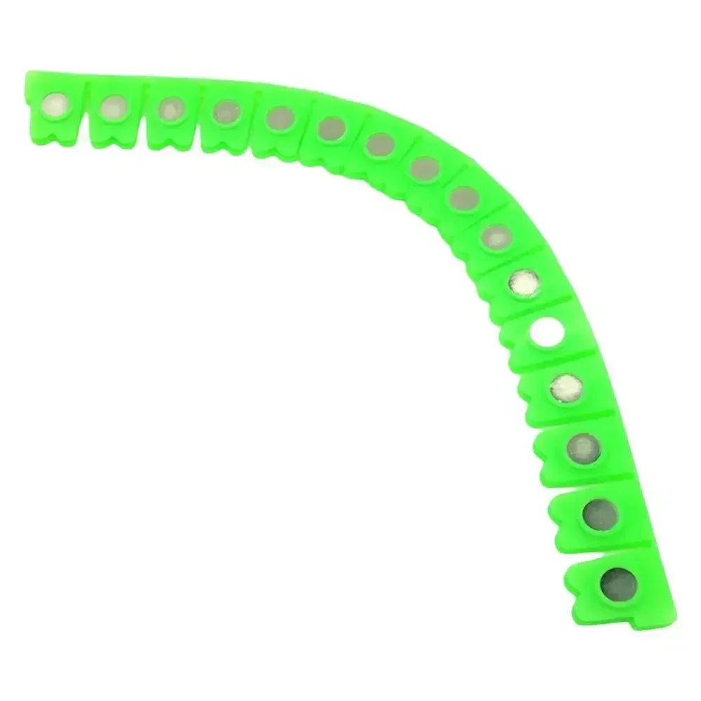 A curved strip of bright green magnetic strips for car sheet metal dry grinding.