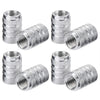 A set of silver aluminum tire valve caps with knurled texture.