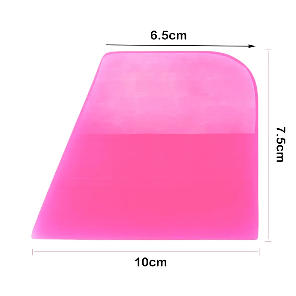 A pink anti-scratch PPF squeegee tool with dimensions 6.5cm by 10cm and a height of 7.5cm.
