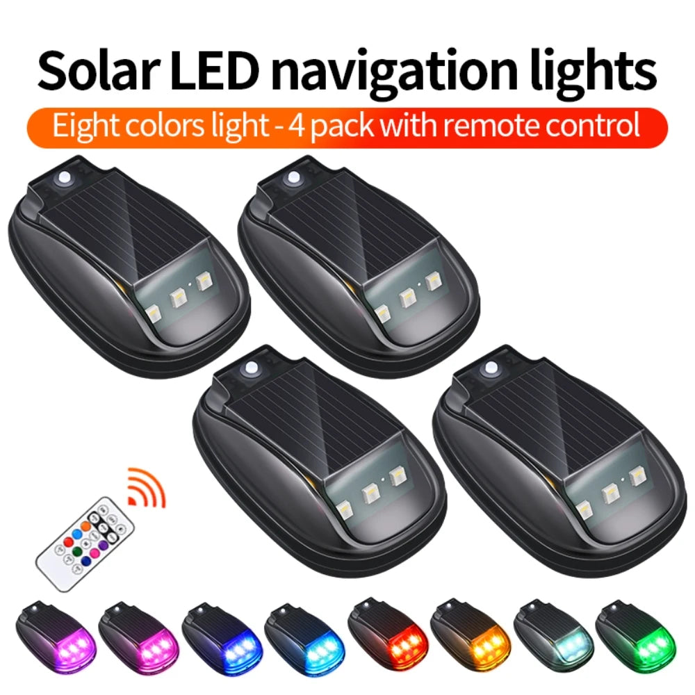 Four packs of solar LED navigation lights with remote control and various colored lights