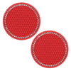 A set of red decorative rhinestone car coasters with a honeycomb texture.
