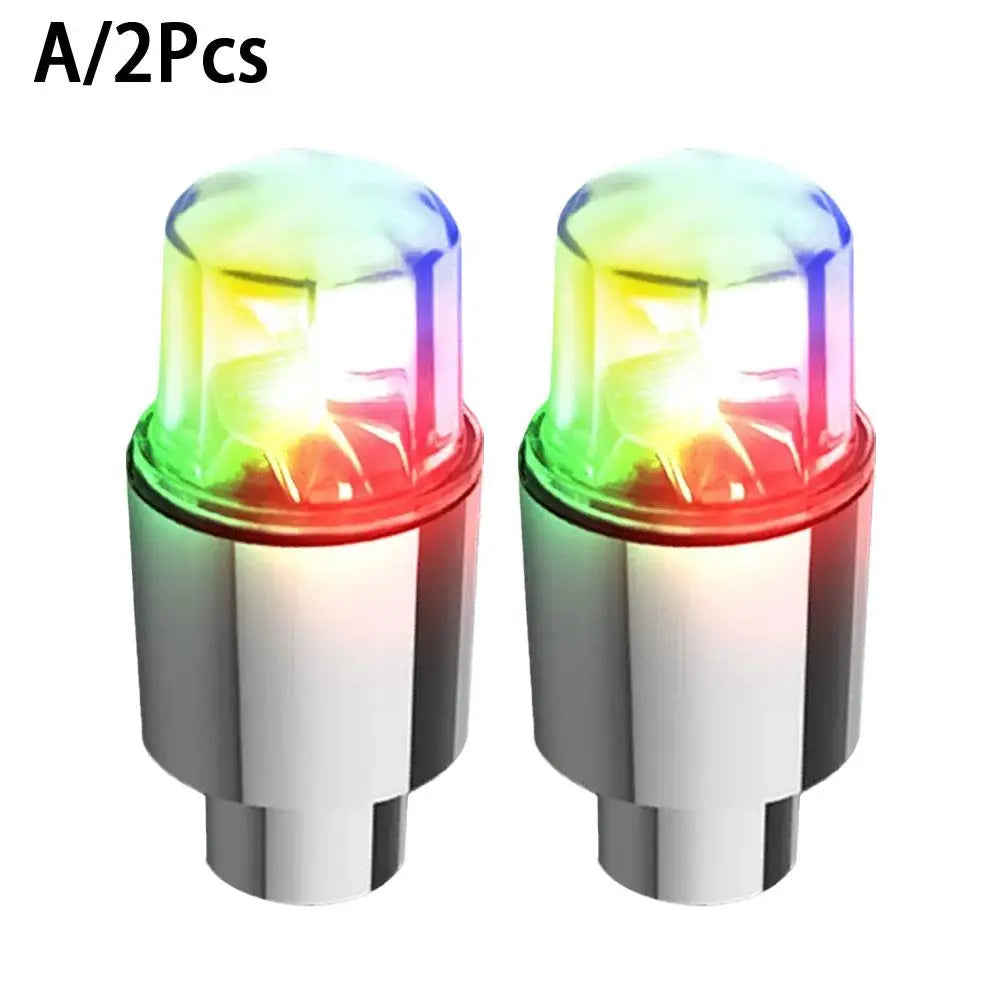 A pair of universal LED wheel lights for bikes and cars, showing the front and back views.