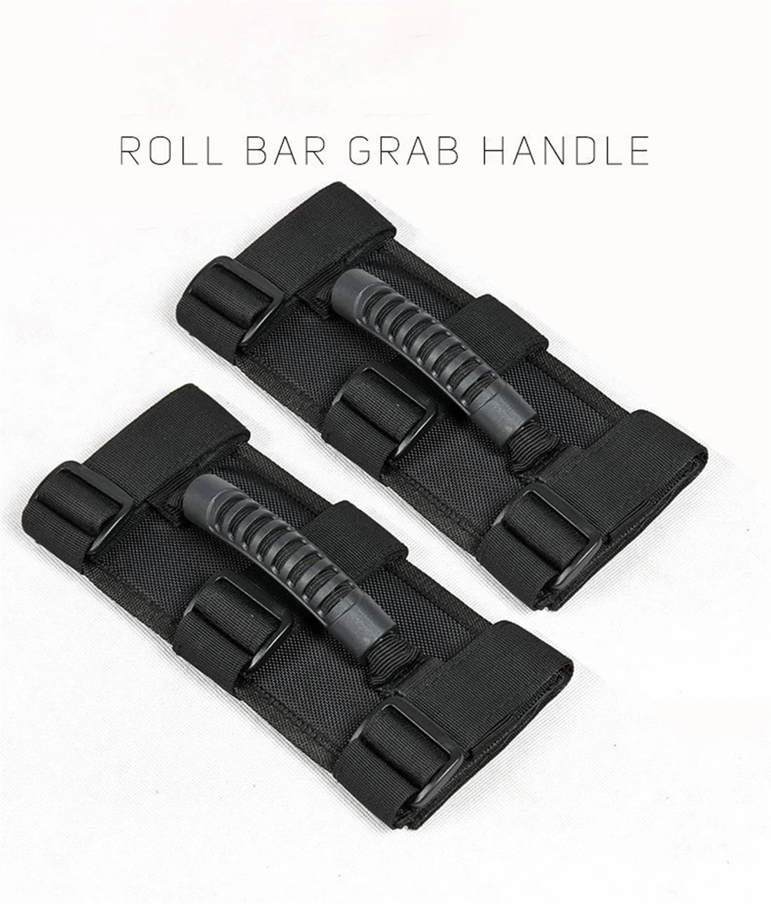 A black roll bar grab handle with a textured grip is shown against a white background.