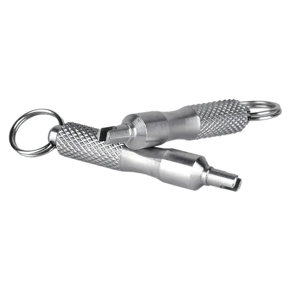 Stainless steel tire valve core remover tool with a threaded tip and loop for removal