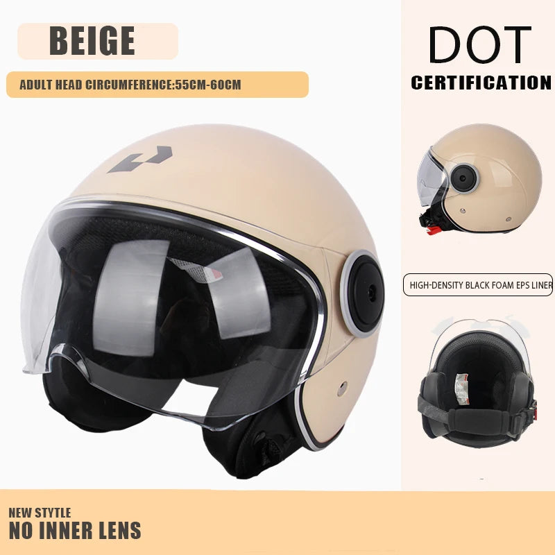 Beige DOT-zertierter Offenhelm mit klarem Visier und schwarzer Schaumstoffpolsterung