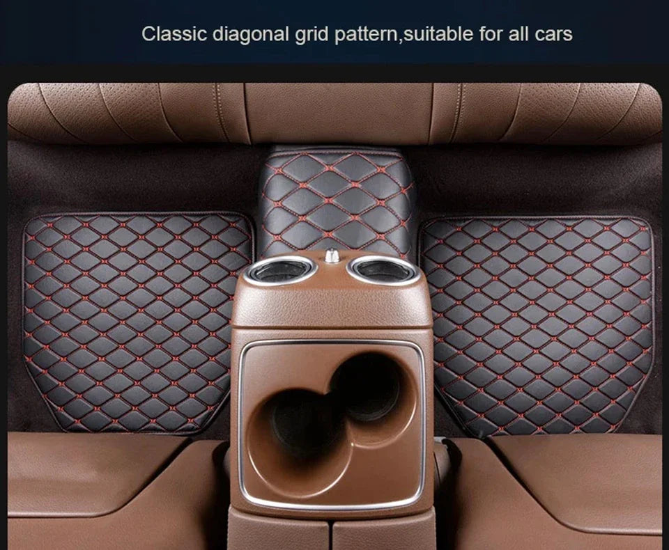 A close-up view of a car seat with classic diagonal grid pattern PU leather upholstery.