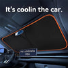Interior view of a car showing a no umbrella ribs sunshade placed on the windshield.