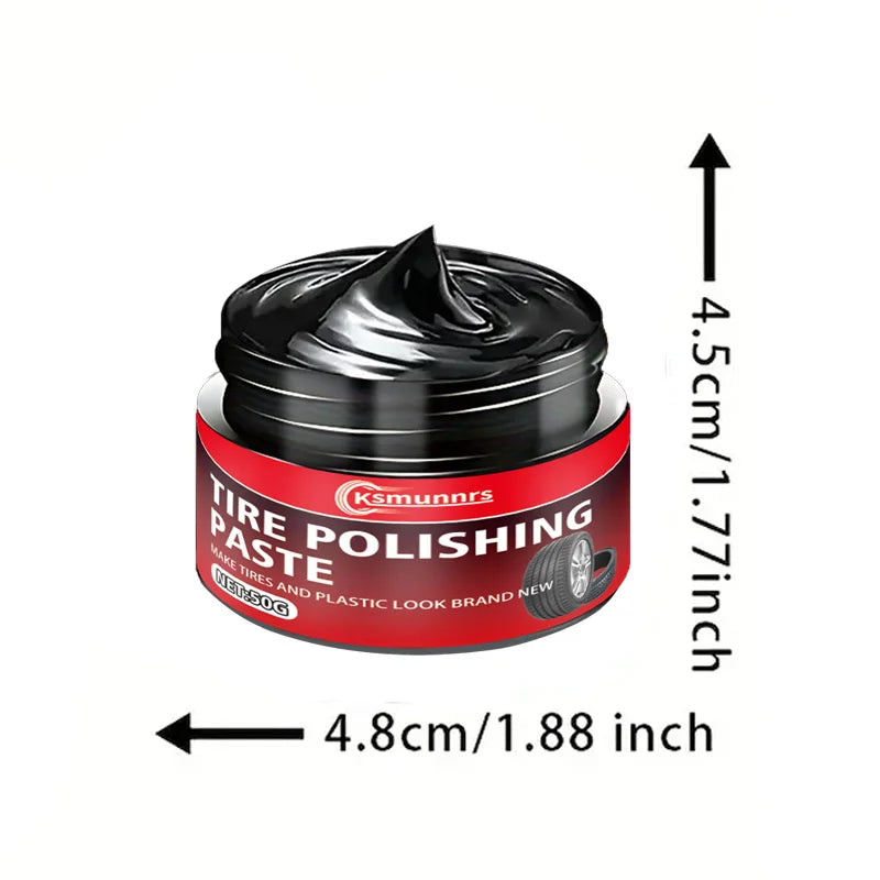 A black jar of tire polishing paste with a lid, shown next to dimension lines.