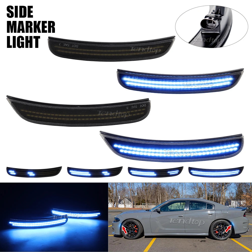 LED side marker lights with dynamic switchback for a gray Dodge Charger.