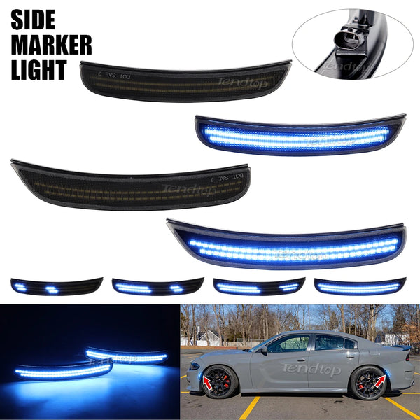 LED side marker lights with dynamic switchback for a gray Dodge Charger.