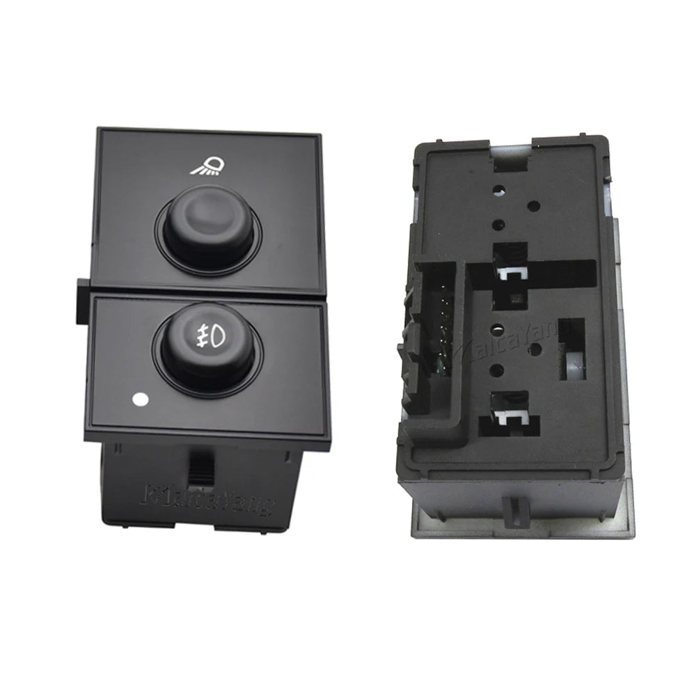Aftermarket fog light switch for GMC/Chevy trucks shown in two views.