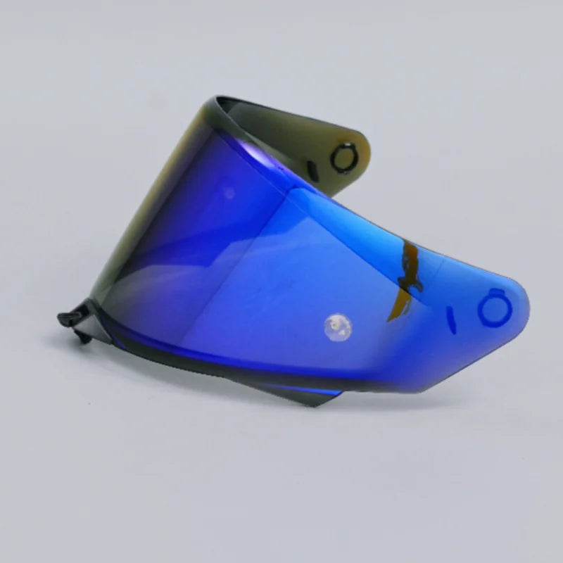 A blue anti-UV windproof visor for a KYT TT REVO helmet, shown in profile.