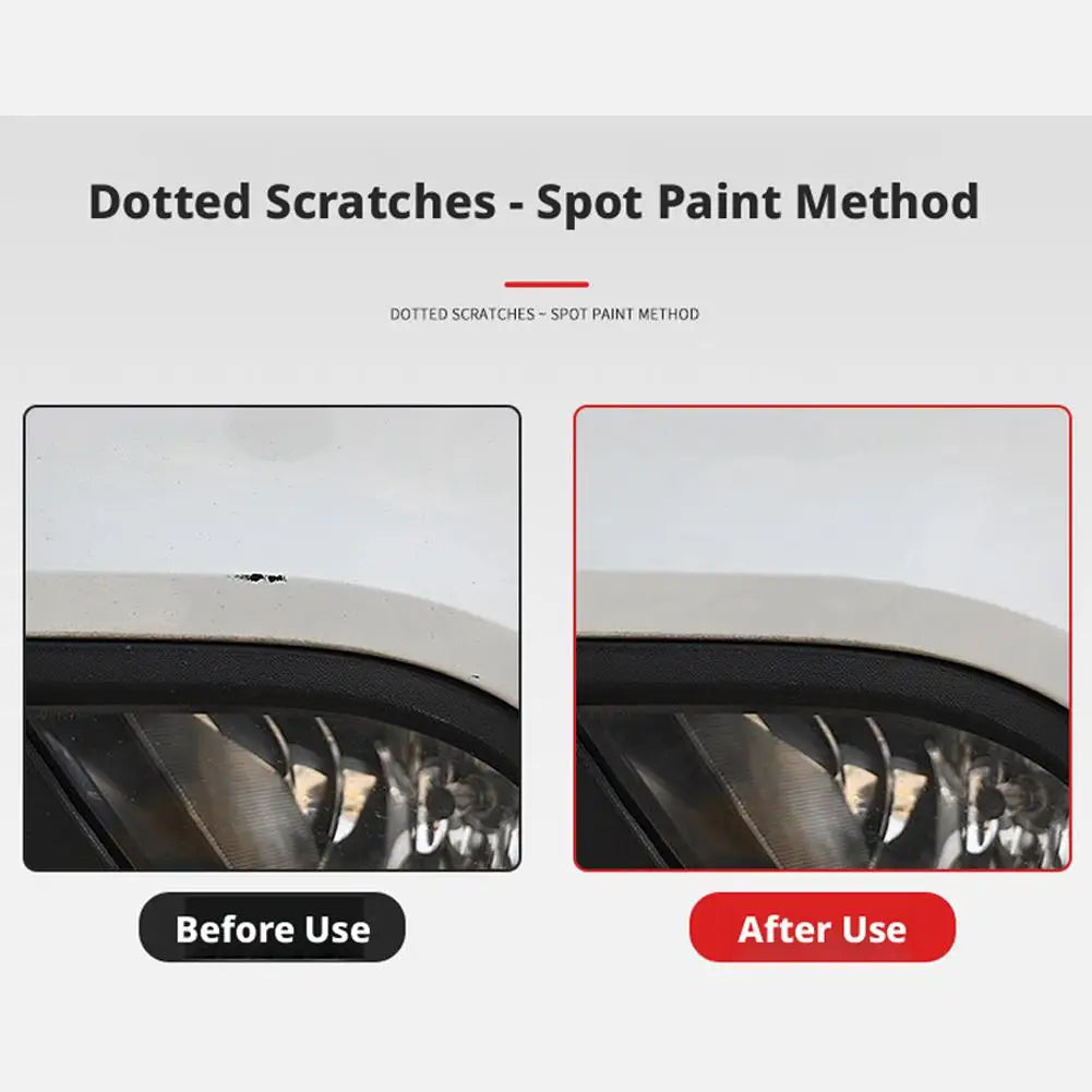 Before and after comparison of a car scratch repair using the dotted scratches spot paint method