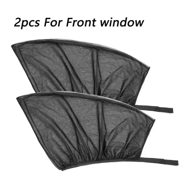 Two black sun shades for a front car window