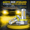 Upgrade H11/H8/H16 LED fog light bulbs shown next to a car headlight, emitting an amber yellow light.