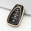 Schwarzes und goldfarbenes 4-Tasten TPU-Schlüsselhalter für Chevrolet-Fahrzeuge, Nahaufnahme.