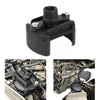 Black adjustable oil filter wrench with serrated jaws shown in various contexts.