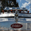 Silver hood ornament featuring a decorative angry duck for a car or motorcycle.