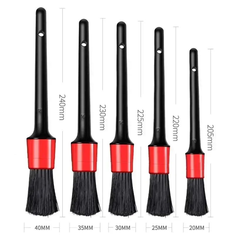 A set of professional car detailing brushes with varying sizes ranging from 20mm to 40mm.