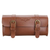 Brown premium PU leather motorcycle handlebar saddlebag with brass hardware