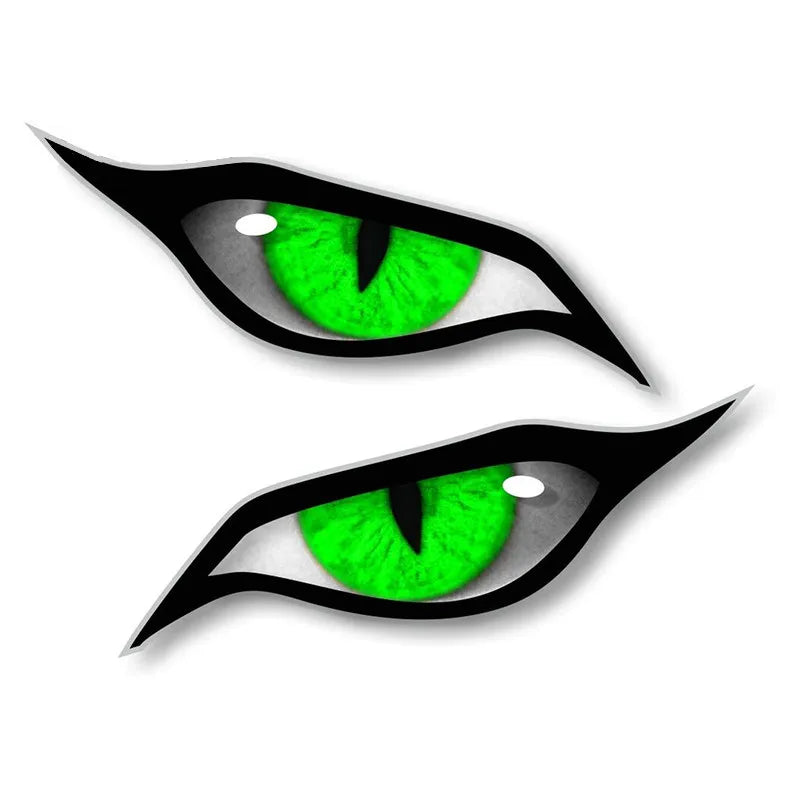 Ein Paar realistischer, leuchtend grüner Augen mit schwarzen Umrissen und reflektierenden Details.