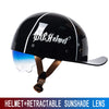 Black motorcycle helmet with a clear retractable sunglass lens attached.
