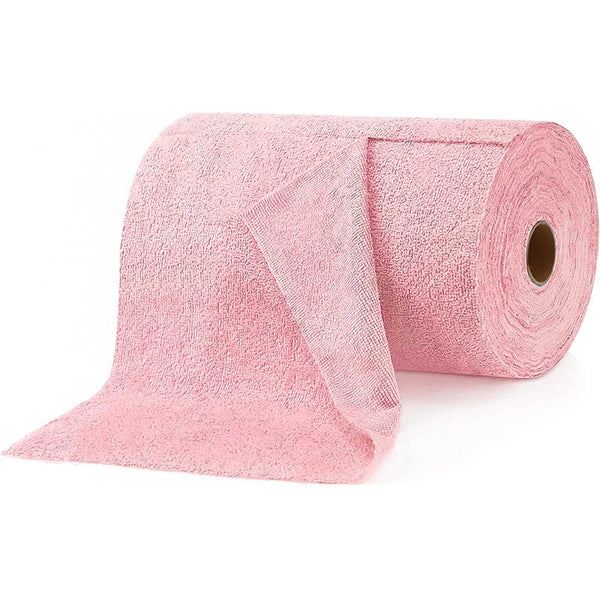 Roll of pink reusable microfiber cleaning towels