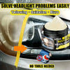 A tube of headlight restoration product is shown being applied to a car's headlight lens.