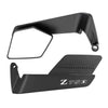 A black adjustable motorcycle side mirror assembly with a rectangular mounting bracket.