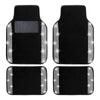 A set of black car floor mats with sparkling diamond accents.