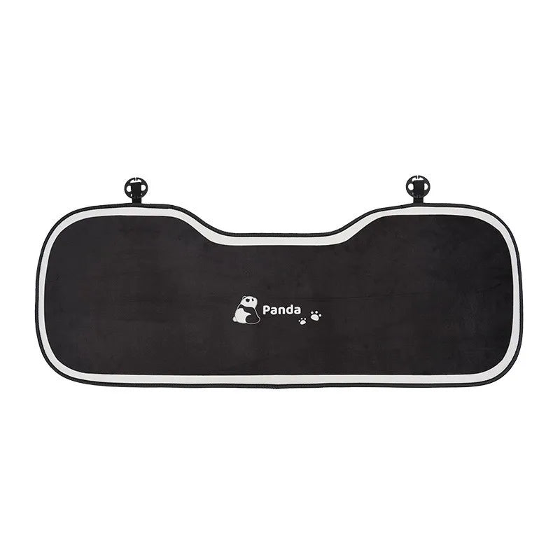 Black and white cartoon panda car seat cushion set with small loops for securing