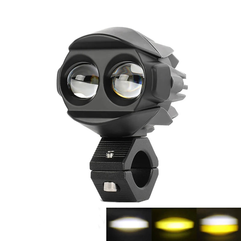 A black high-intensity LED auxiliary spotlight with a lens and mounting base.