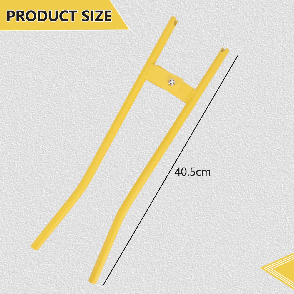 Yellow heavy duty truck brake spring removal and installation tool shown against a light background.