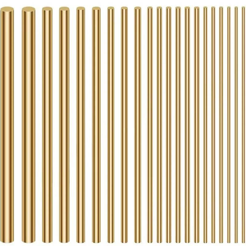 A row of brass round rods used for DIY craft and jewelry making.