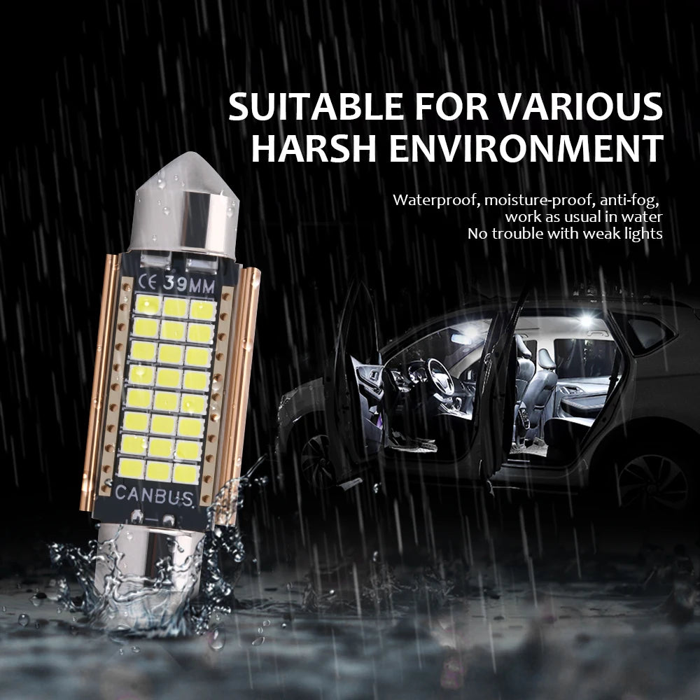 Une barre lumineuse LED Canbus brillante utilisée dans une voiture sous la pluie.