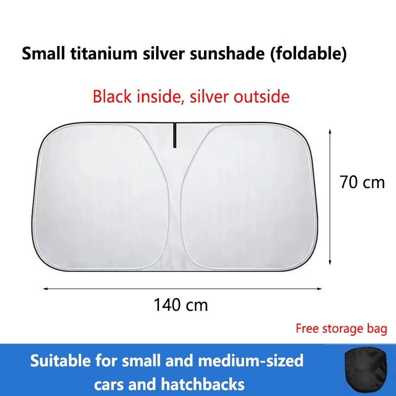 Pare-soleil de voiture pliable en titane argenté avec intérieur noir et extérieur argent pour voitures et hayons