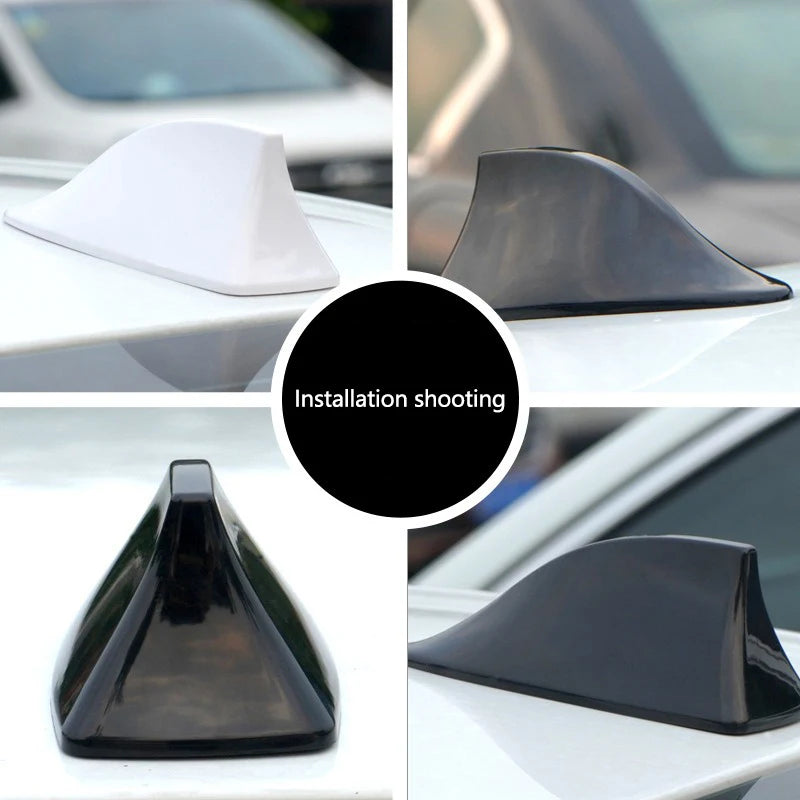 Installation shots of a black shark fin antenna for a Peugeot roof.