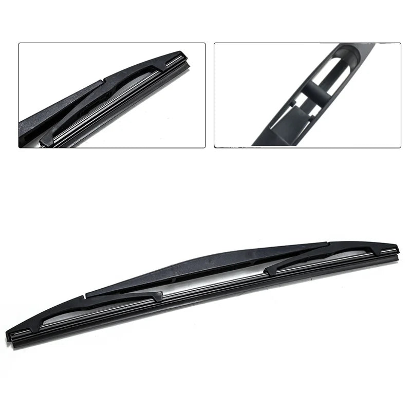 A set of universal windshield wiper blades and mounting kit shown in close-up views.