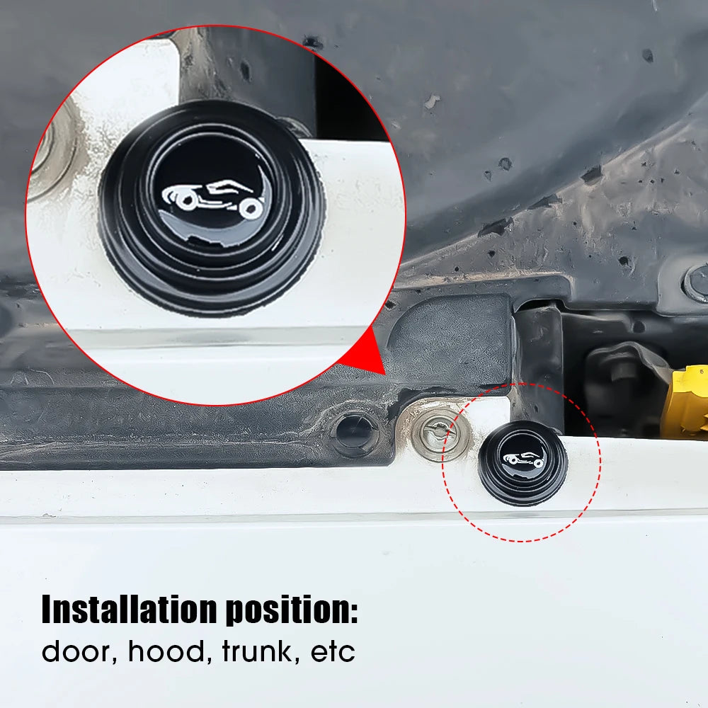 Close-up view of a car door shock absorber silicone pad installation, showing the product placement for doors, hoods, and tru