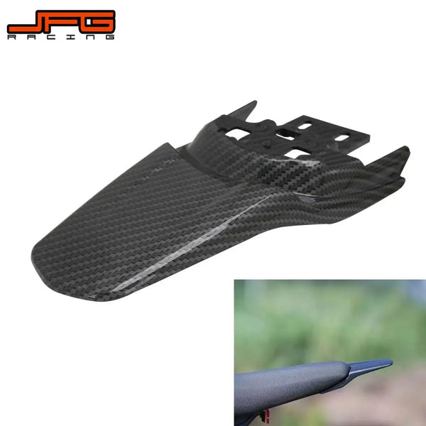 Black carbon fiber rear mudguards for a Sur-Ron S/X electric vehicle.