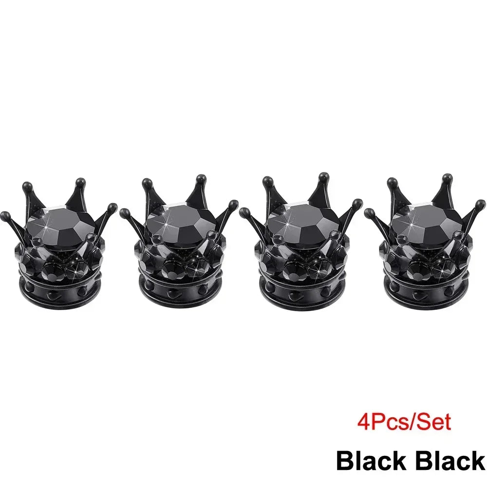 Set of four black diamond rhinestone tire valve caps
