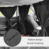 Black ribbon design shrink finishing car privacy curtains shown on a vehicle interior.
