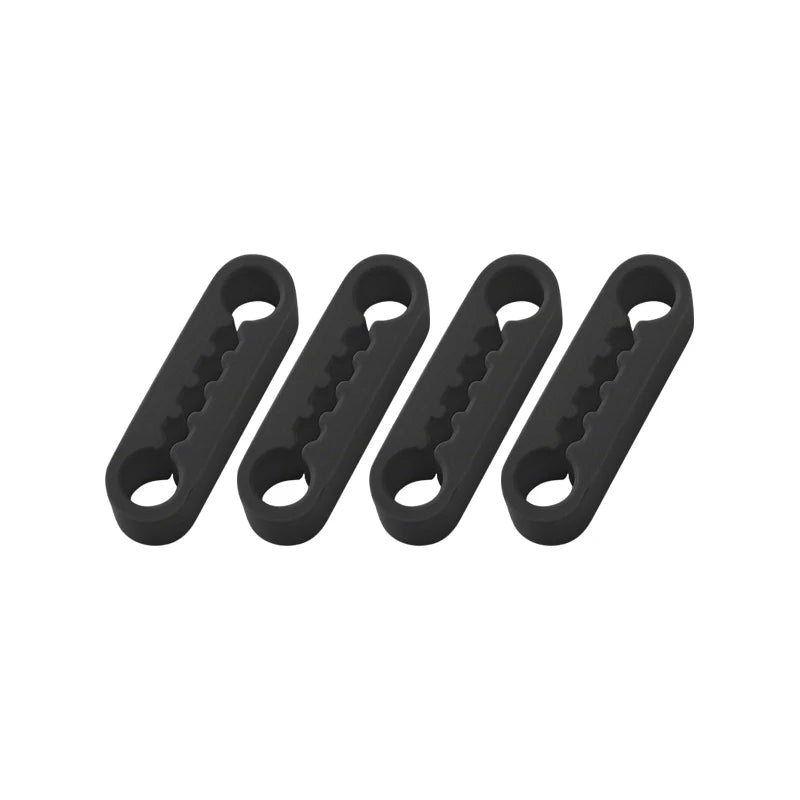 A set of black silicone car door lock covers or anti-vibration pads.