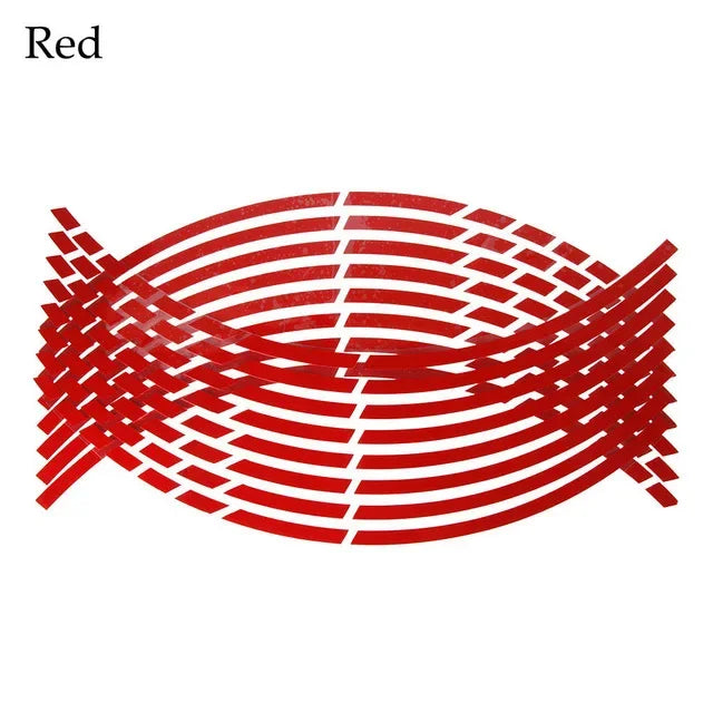 Red reflective wheel rim strips designed for motorcycles and cars