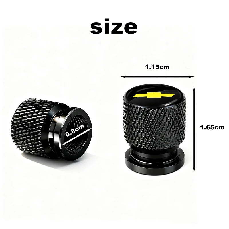 A black tire valve cover with a threaded design shown next to its dimensions.